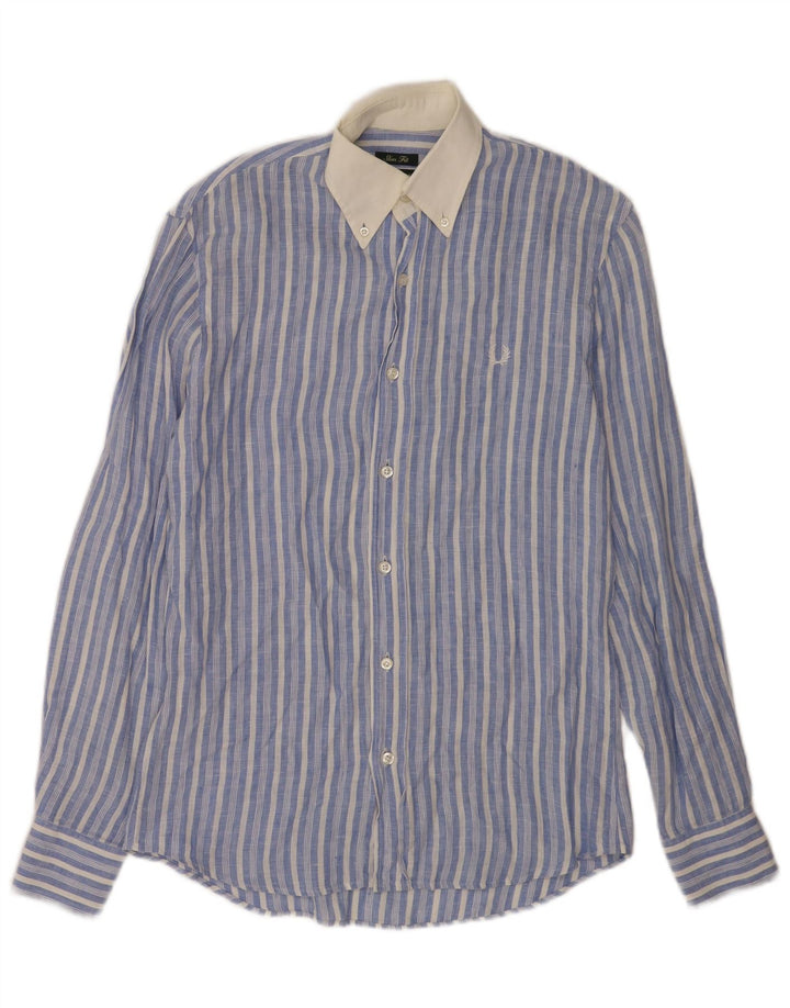Camisa Fred Perry Hombre Slim Fit De Lino A Rayas Azul Pequeña