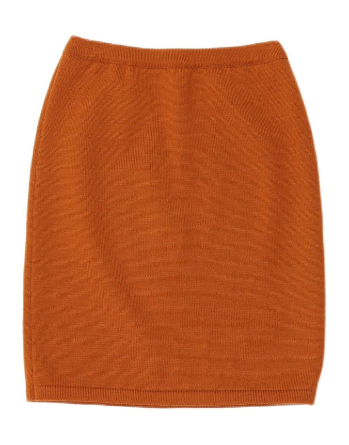 VINTAGE Mujer Punto 2 Piezas Falda Set UK 14 Medio W28 Marrón Geométrico