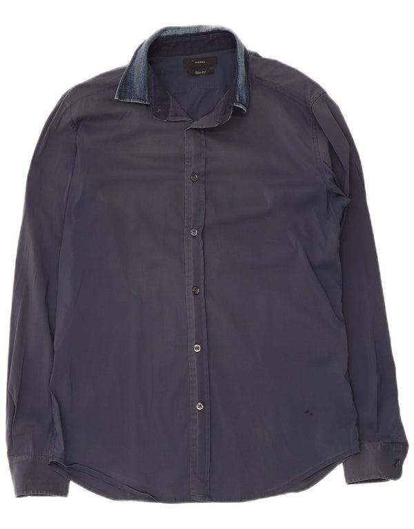 Diesel Hombre Camisa Slim Fit Algodón Azul Marino Medio