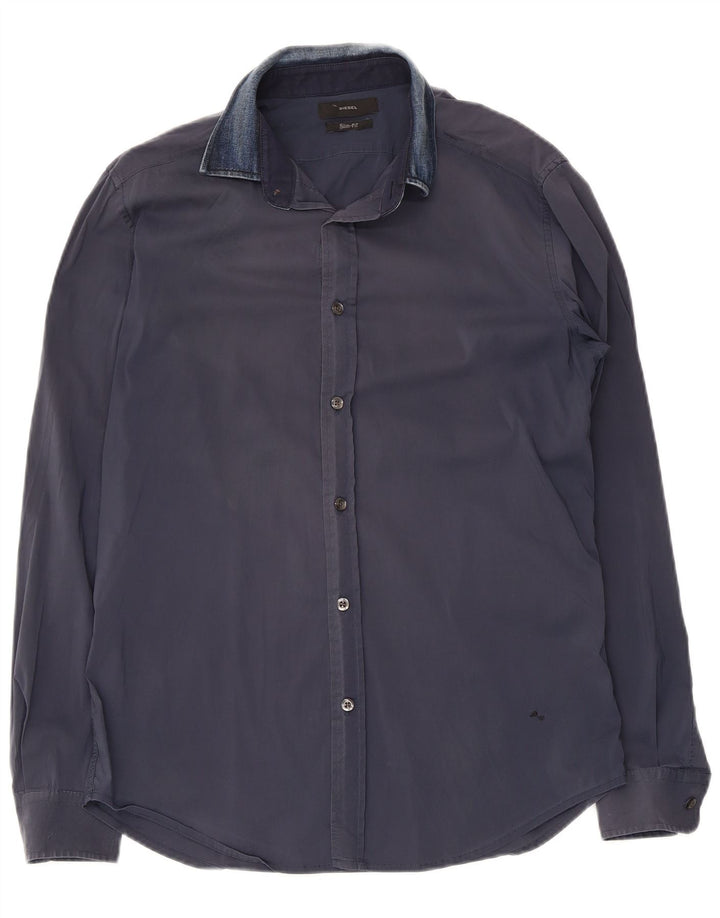 Diesel Hombre Camisa Slim Fit Algodón Azul Marino Medio