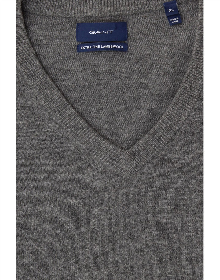 GANT Jersey con Cuello en V para Hombre XL Gris Lana de Cordero