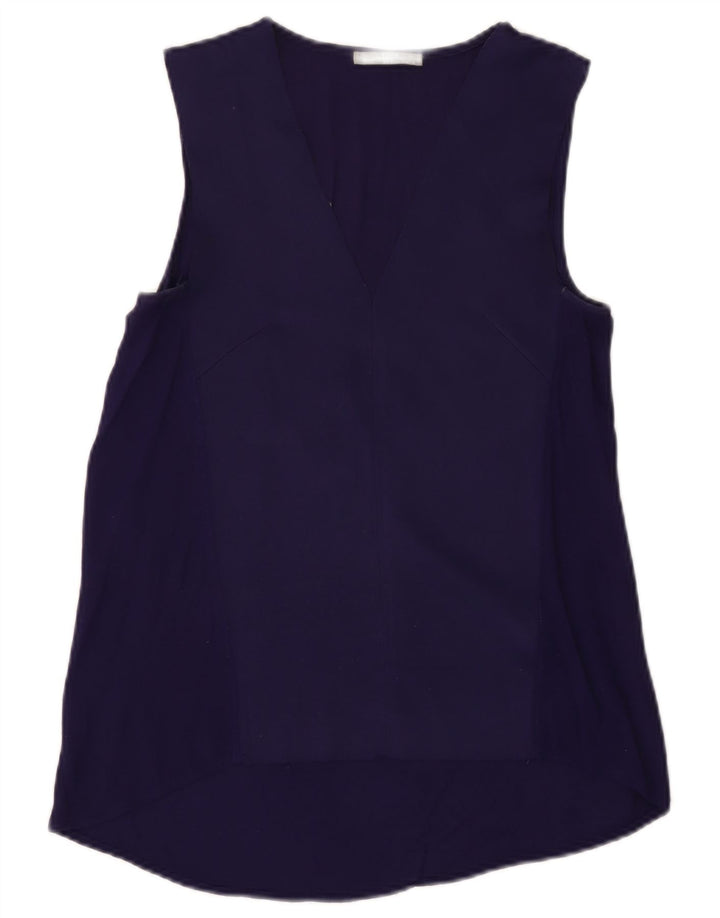 Zara Mujer Blusa Top UK 10 Small Azul Marino Poliéster
