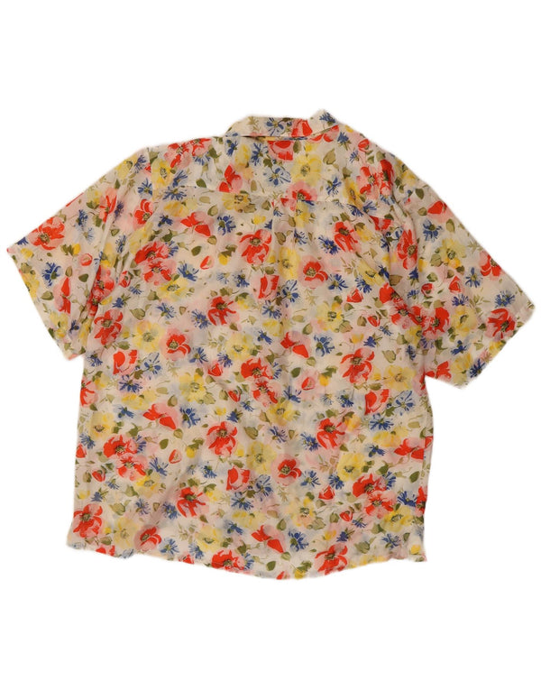 Vintage hombres camisa de manga corta grande seda floral multicolor