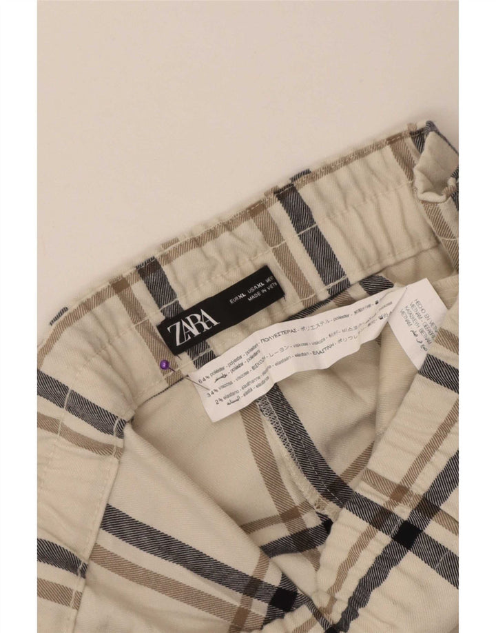 Zara Mujer Pantalón Cropped XL W32 L24 Cuadros Blanco Poliéster