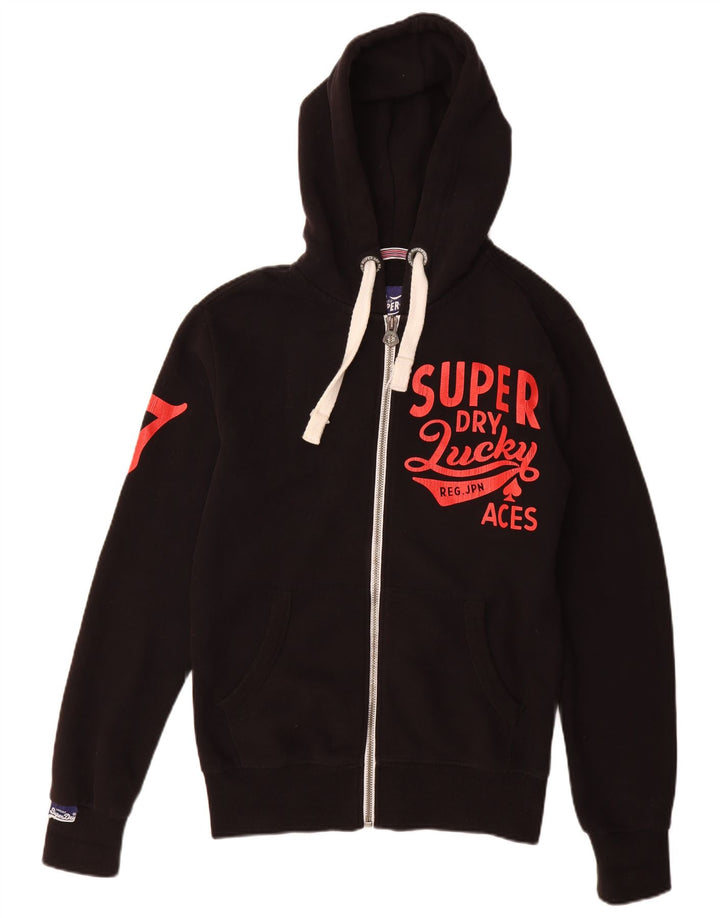 SUPERDRY Suéter con capucha y cremallera gráfica para hombre Pequeño Algodón negro