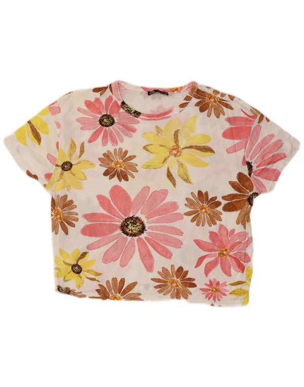 ZARA Camiseta con gráfico extragrande para mujer UK 10 Small Multicolor Floral