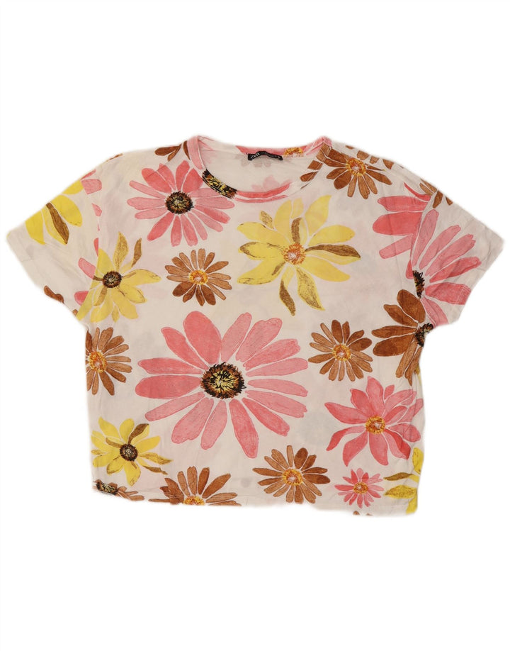 ZARA Camiseta con gráfico extragrande para mujer UK 10 Small Multicolor Floral