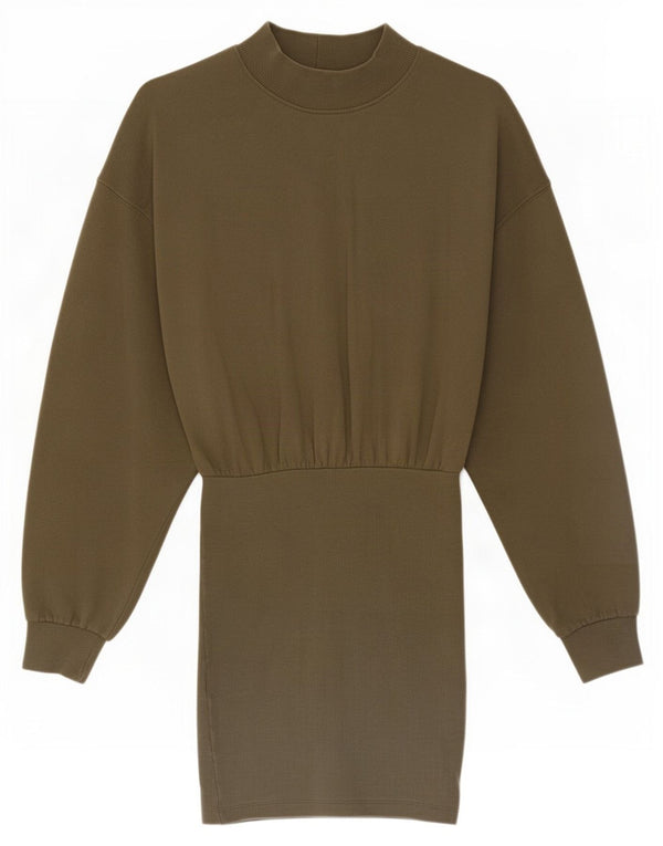 Zara Womens Sweatshirt Jumper Dress UK 8 Small Khaki Cotton