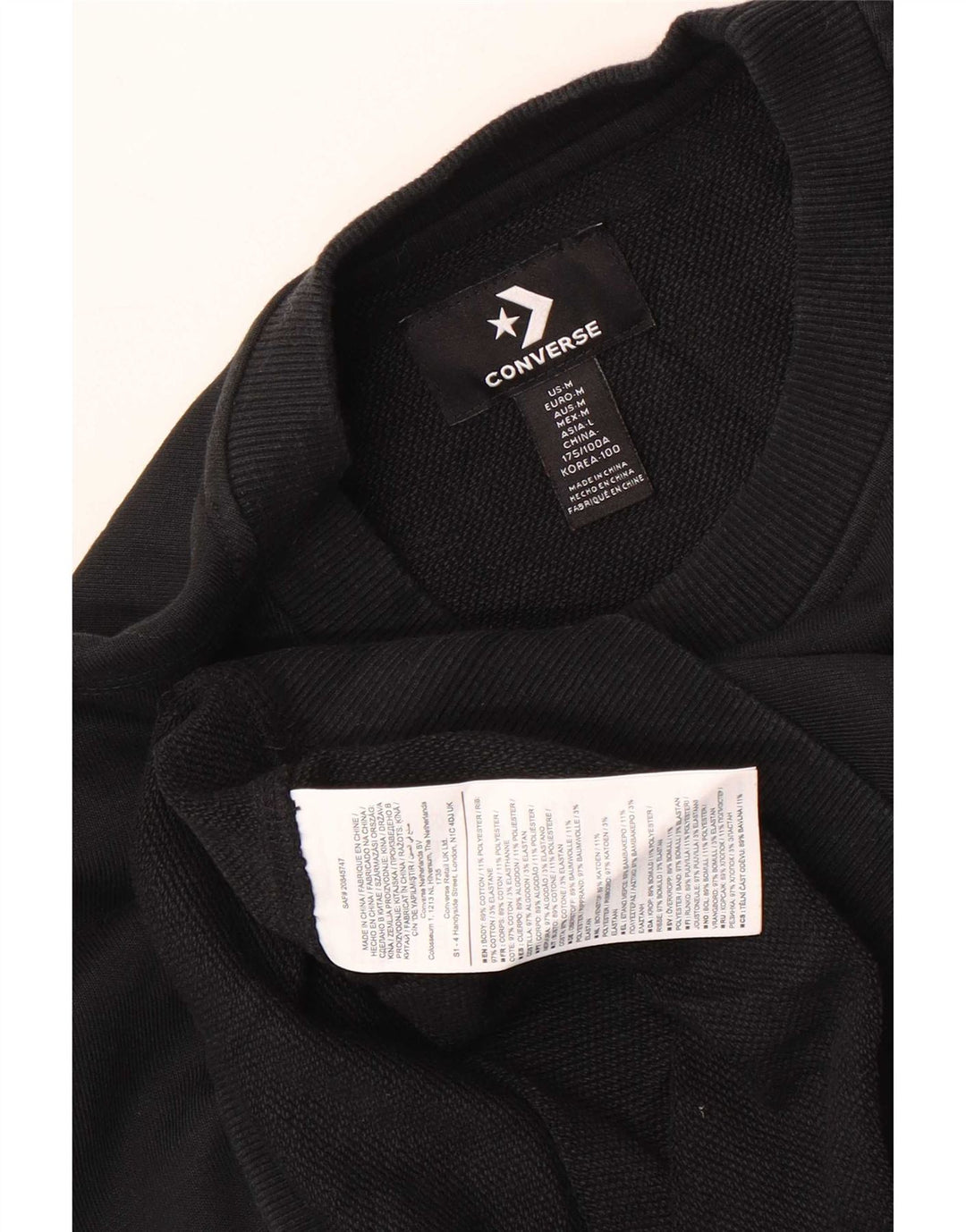 Converse Hombre Sudadera Gráfica Jersey Mediano Algodón Negro