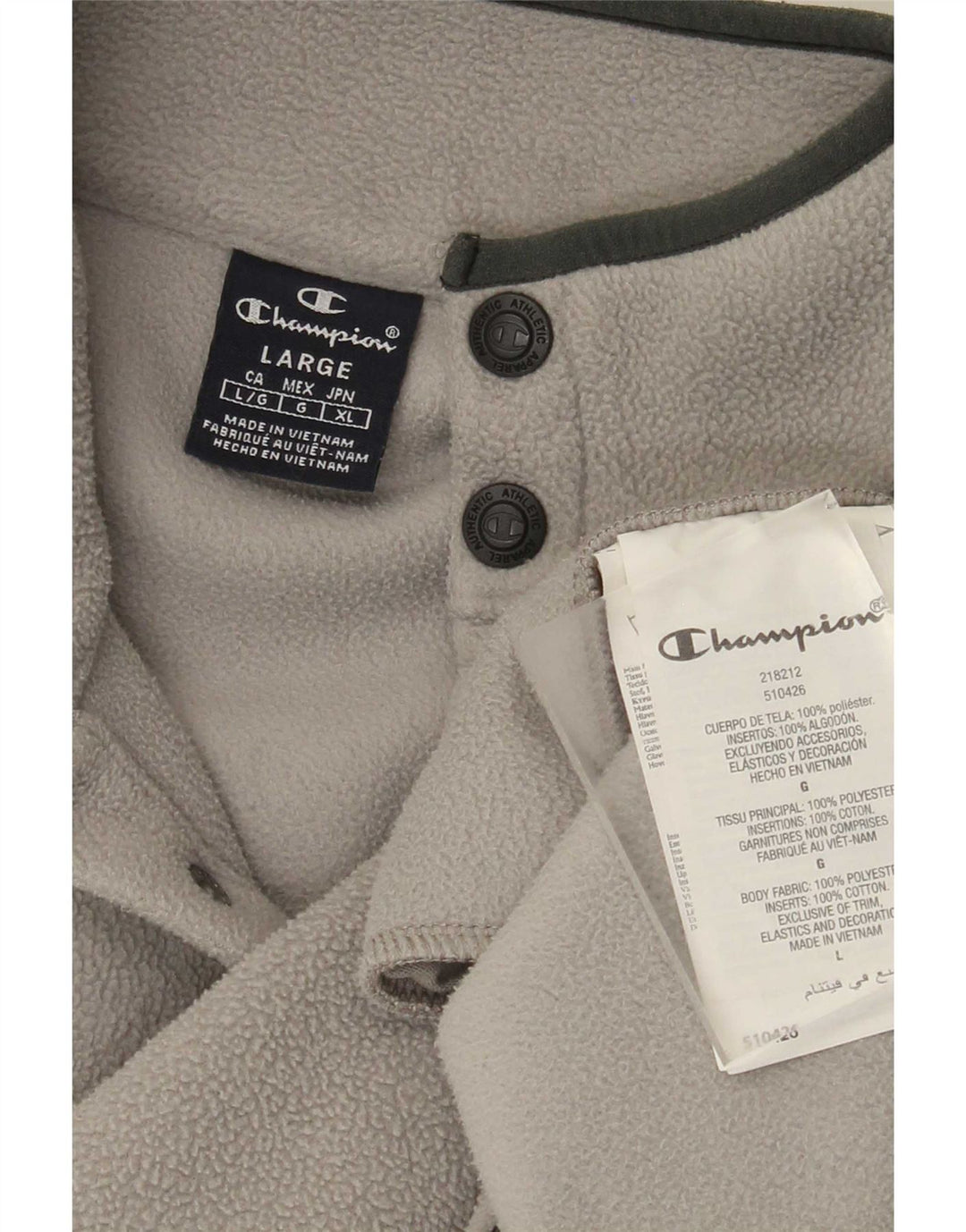 Champion Jersey de forro polar con cuello y botones para hombre, poliéster gris grande
