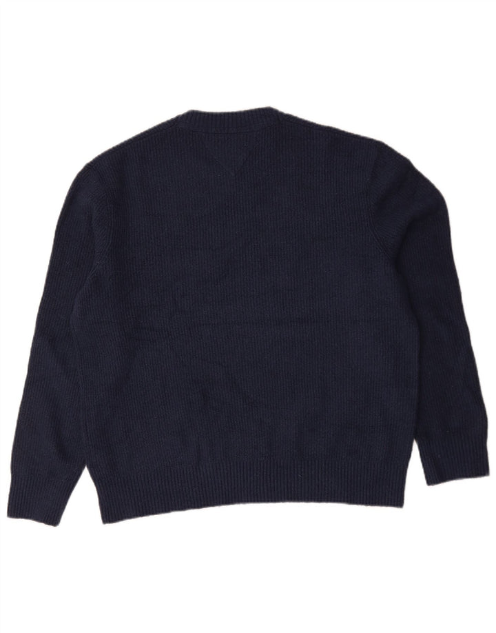 Tommy Hilfiger Jersey con cuello redondo para hombre, talla grande, poliéster azul marino