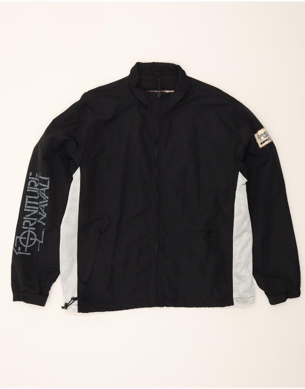 MURPHY & NYE Mens Graphic Tracksuit Top Jacket Large Black Colourblock