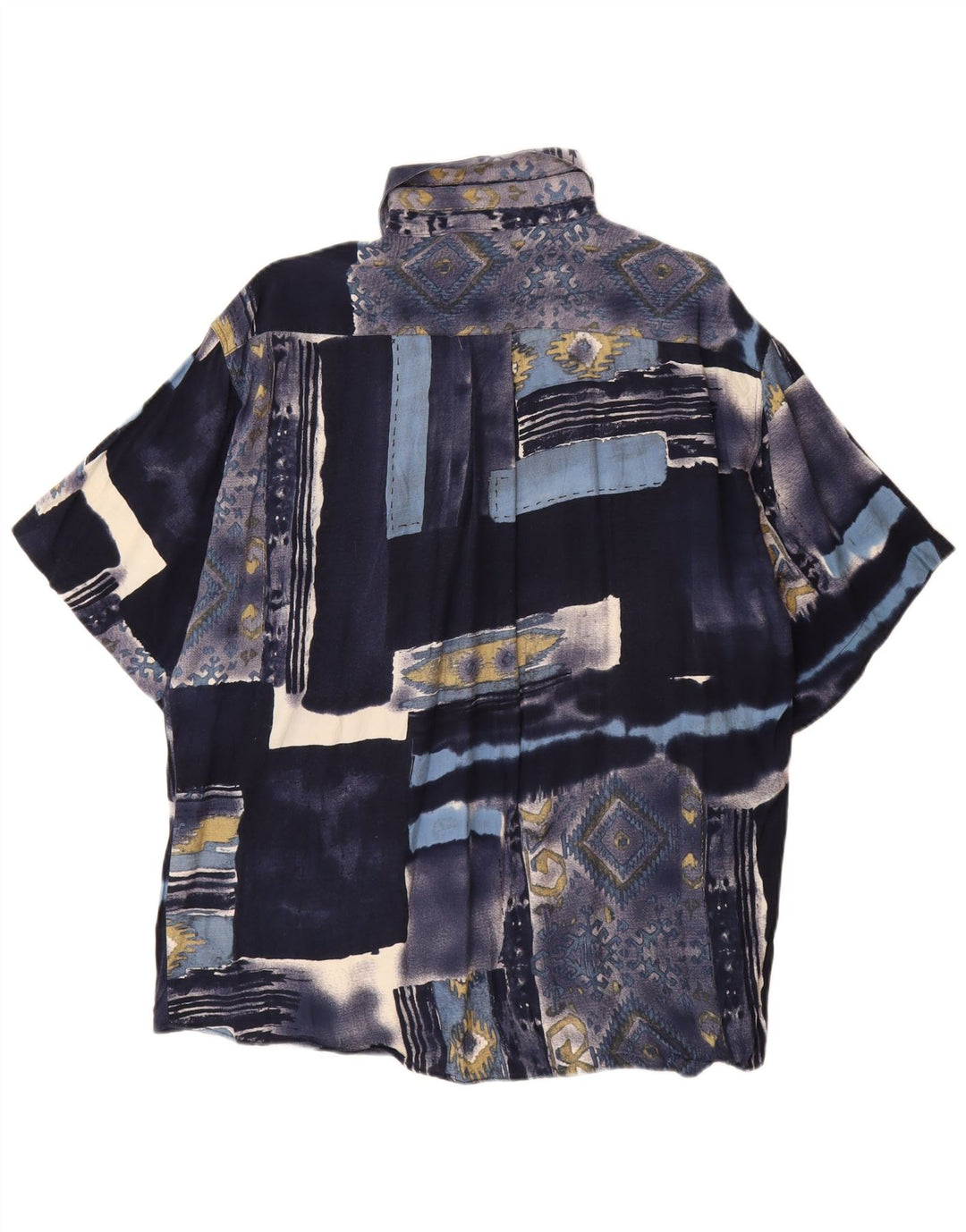 TIPO' S Camisa de manga corta para hombre grande azul marino patchwork viscosa