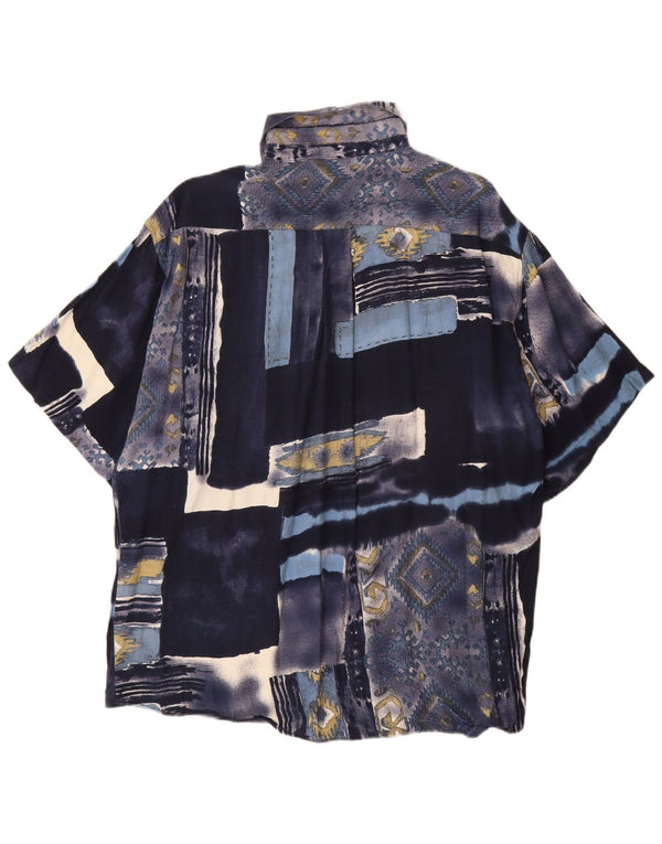 TIPO' S Camisa de manga corta para hombre grande azul marino patchwork viscosa