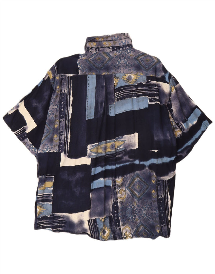 TIPO' S Camisa de manga corta para hombre grande azul marino patchwork viscosa