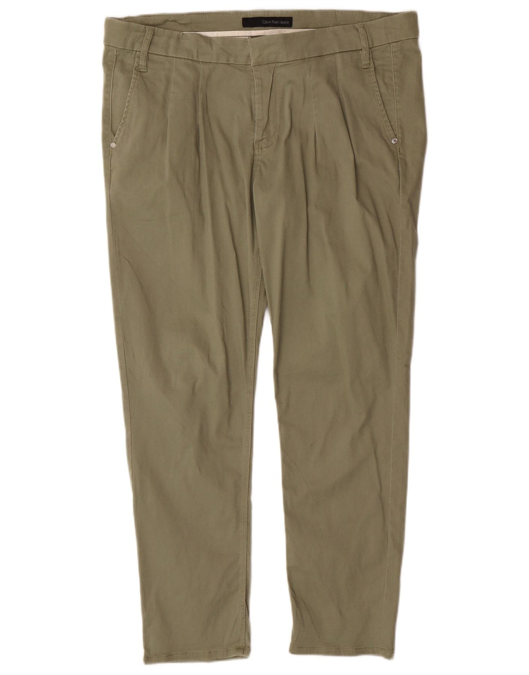 Calvin Klein Jeans Pantalones chinos ajustados para hombre W32 L27 Caqui Algodón Clásico