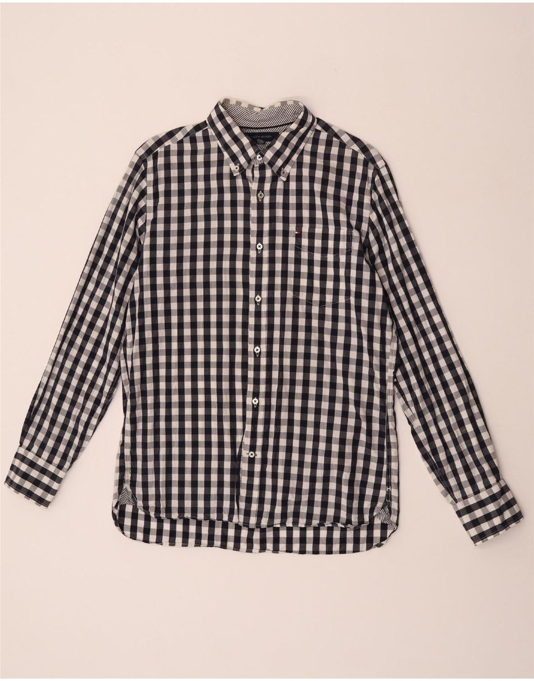 Tommy Hilfiger Camisa de ajuste personalizado para hombre, talla 15 1/2 16, cuadros azules medianos