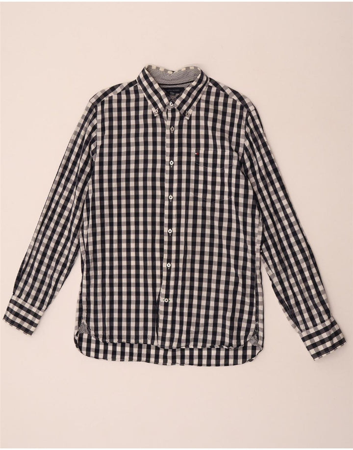 Tommy Hilfiger Camisa de ajuste personalizado para hombre, talla 15 1/2 16, cuadros azules medianos
