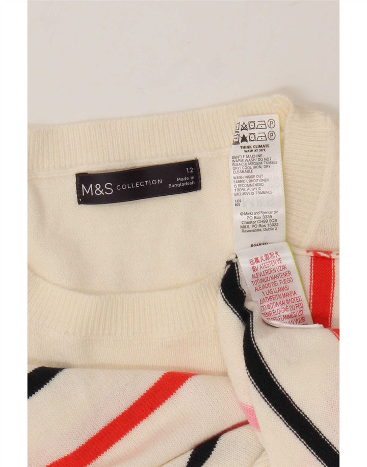 Marks & Spencer - Jersey de cuello redondo para mujer, talla 40, talla mediana, color blanco a rayas