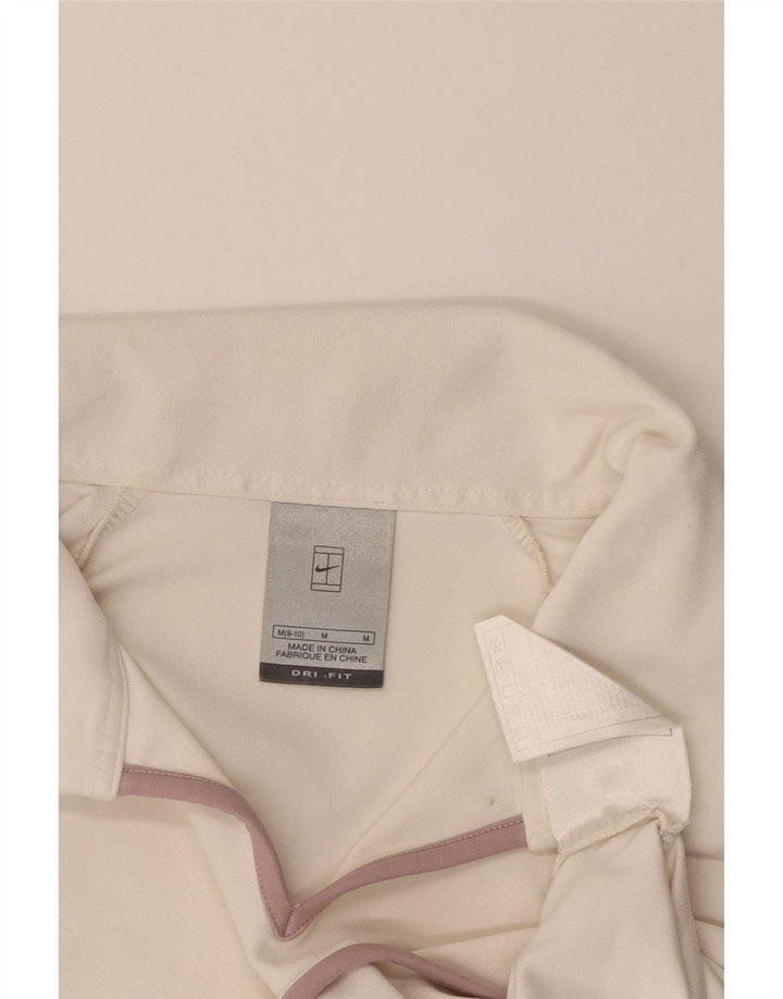 NIKE Polo corto Dri Fit para mujer US 8/10 Poliéster blanco mediano