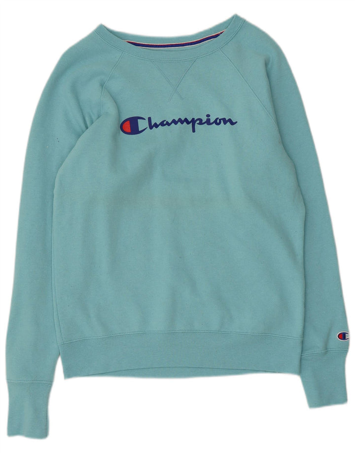 Champion Sudadera Gráfica para Mujer Jersey UK 10 Pequeño Poliéster Azul