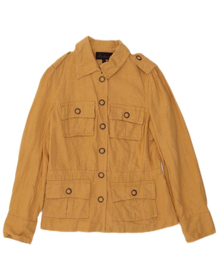 Luisa Spagnoli Chaqueta militar utilitaria para mujer IT 44 Lino amarillo mediano