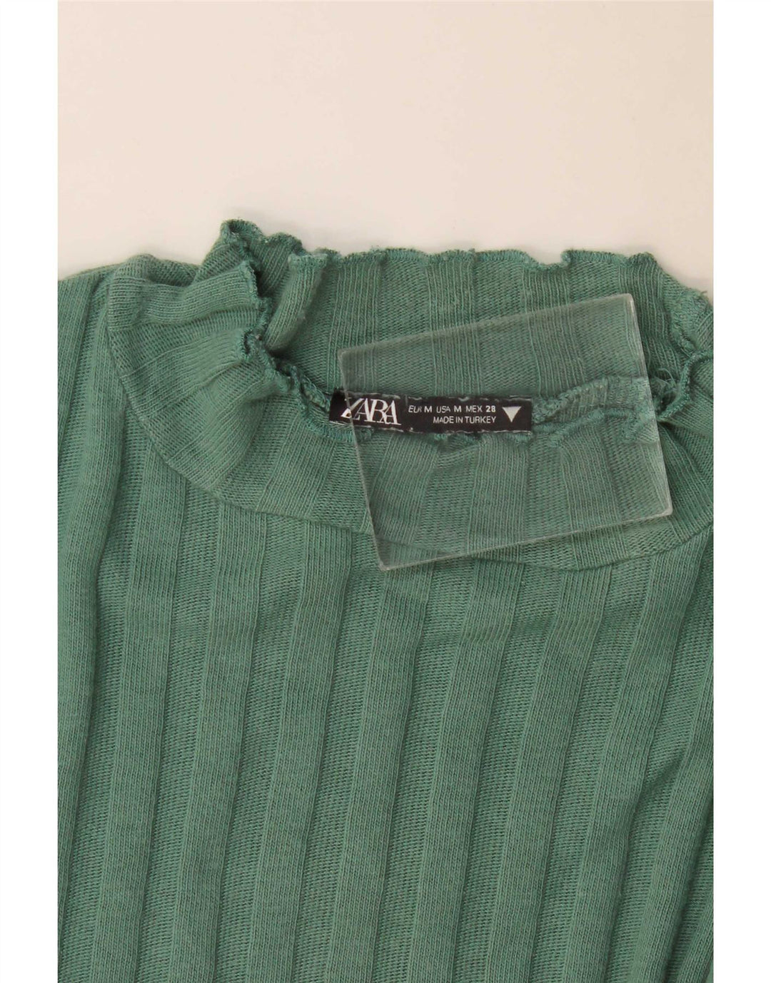 Zara Mujer Crop Top Manga Larga UK 42 Verde Medio