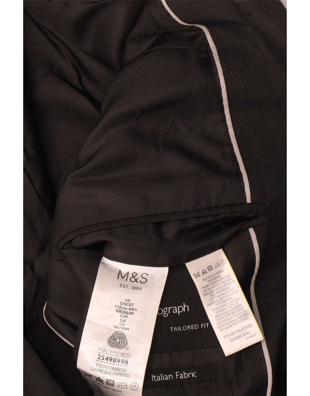 Marks & Spencer Chaqueta tipo blazer con 2 botones para hombre, talla 44, talla XL, lana negra