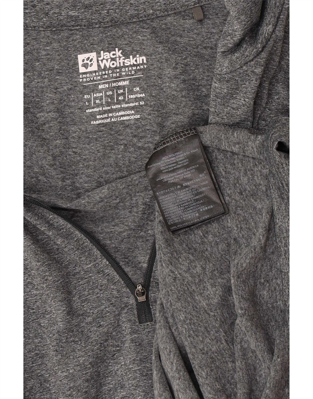 Jack Wolfskin - Chándal para hombre con cremallera y cuello, talla 42, color gris