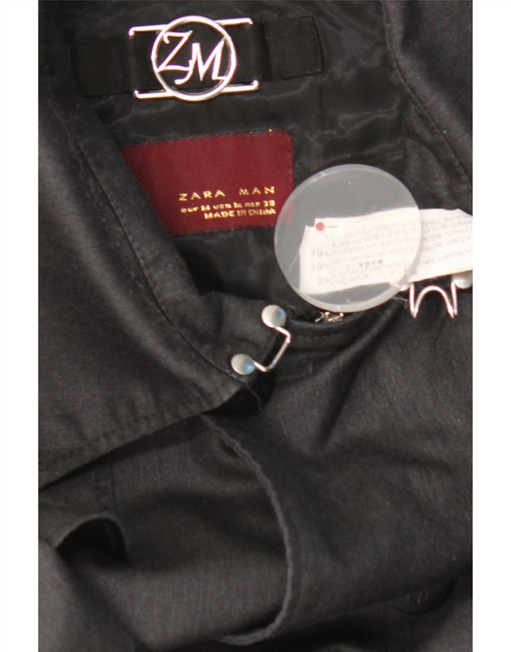 Zara Hombre Chaqueta Bomber De Doble Botonadura UK 38 Poliéster Gris Medio