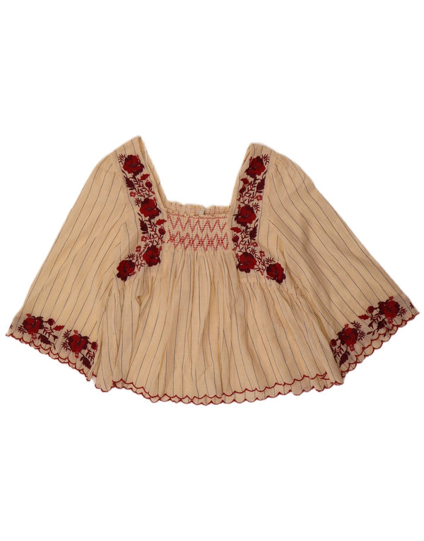 Zara Blusa de manga 3/4 para mujer UK 44 Grande Algodón floral beige