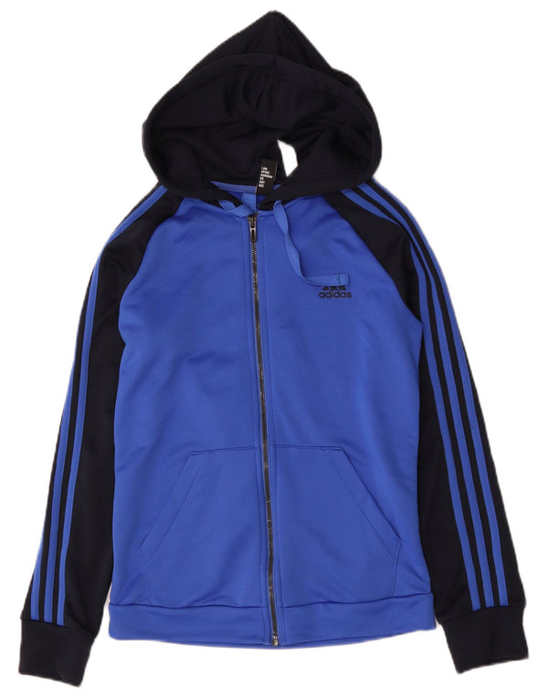 Adidas Sudadera con capucha y cremallera para mujer UK 12/14 Azul medio Colorblock Poliéster