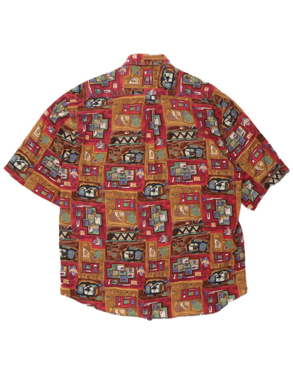 VINTAGE Camisa Manga Corta Hombre XL Marrón Patchwork