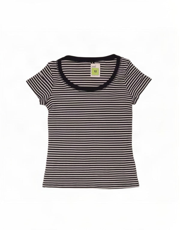 Marks & Spencer Camiseta para Mujer Top UK 12 Medium Azul Marino Rayas Algodón