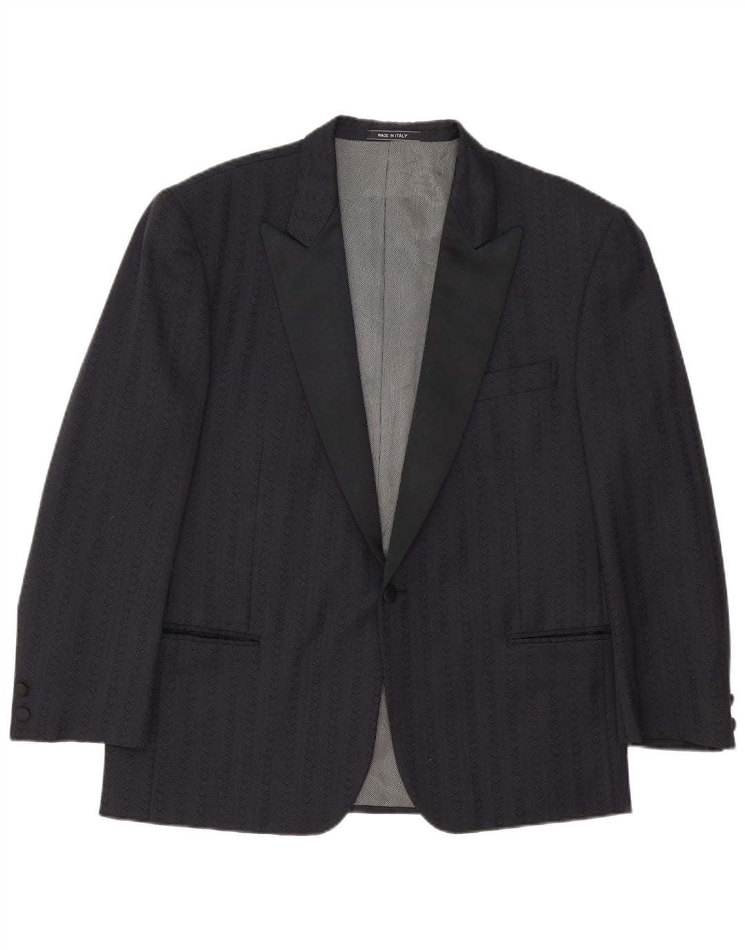 Vintage hombres 1 botón Blazer chaqueta IT 54 2XL azul marino rayas lana virgen