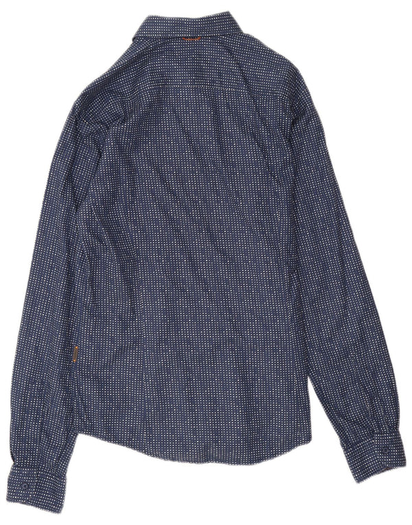 Camisa Hugo Boss Hombre Mediana Algodón Manchado Azul Marino