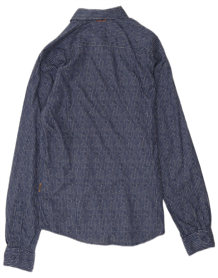 Camisa Hugo Boss Hombre Mediana Algodón Manchado Azul Marino