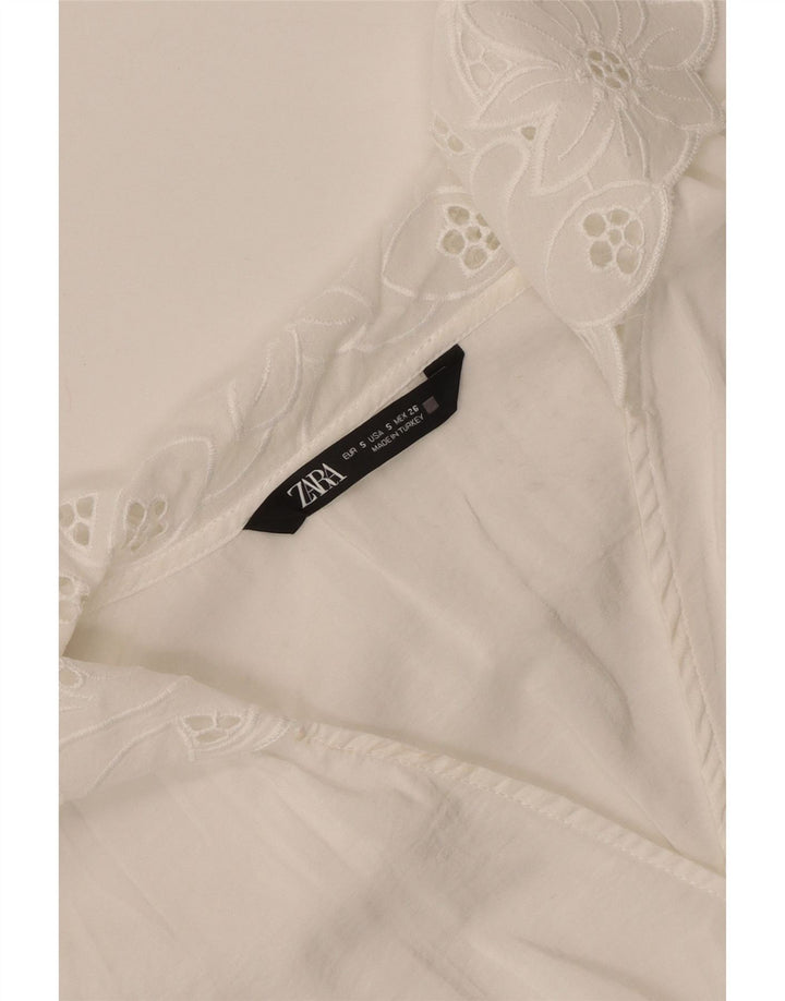 Zara Mujer Crop Blusa Top UK 10 Small Blanco
