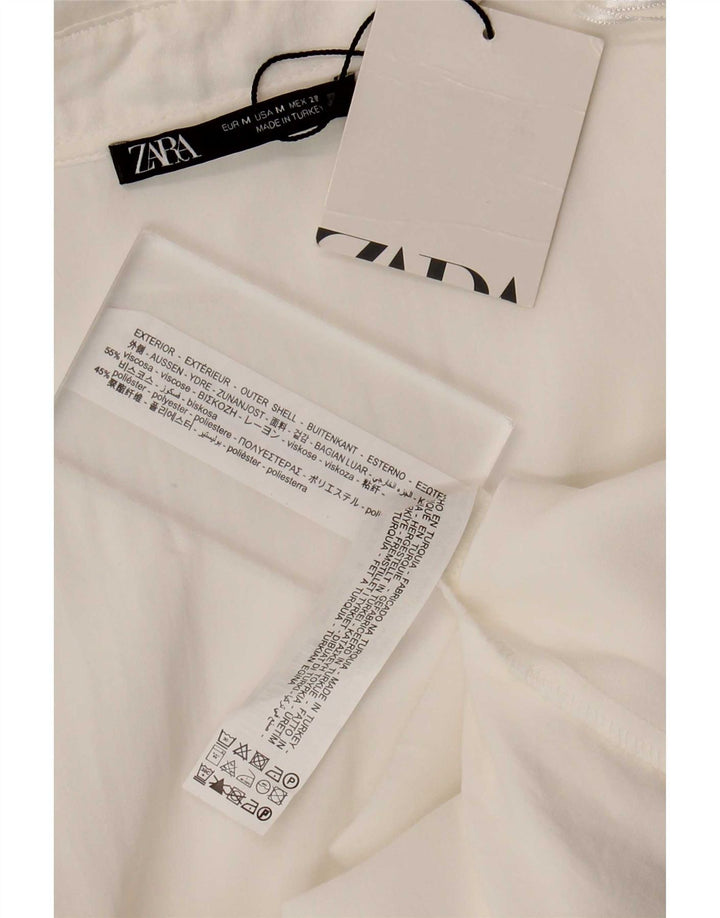 Zara Mujer Vestido Cruzado De Manga Larga UK 42 Medio Viscosa Blanca