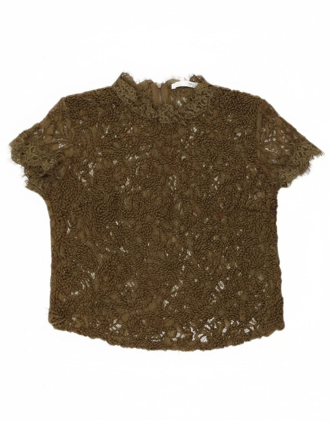Zara Blusa Transparente De Encaje para Mujer Top UK 8 Small Khaki
