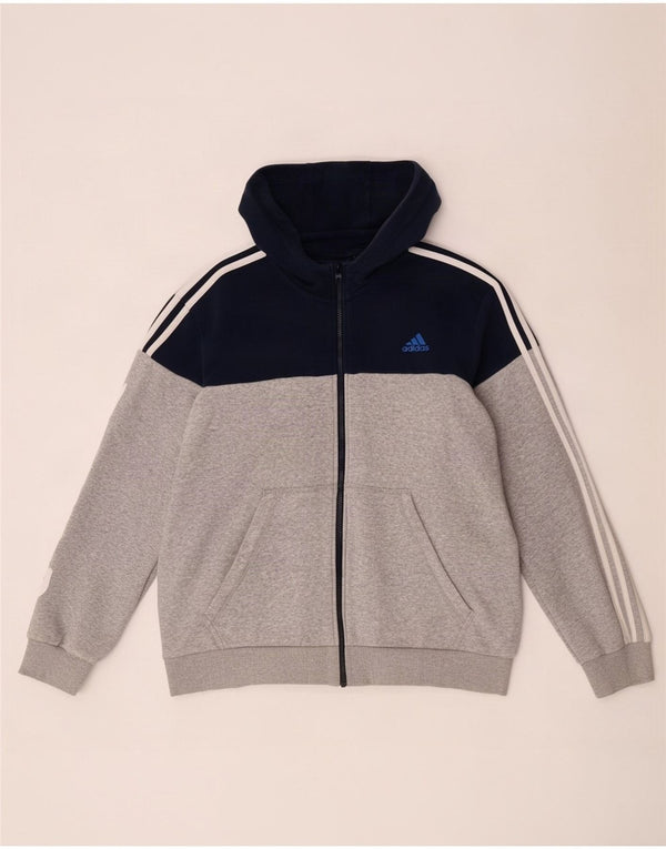 Adidas Sudadera con capucha y cremallera gráfica para hombre XL Gris Colorblock Algodón