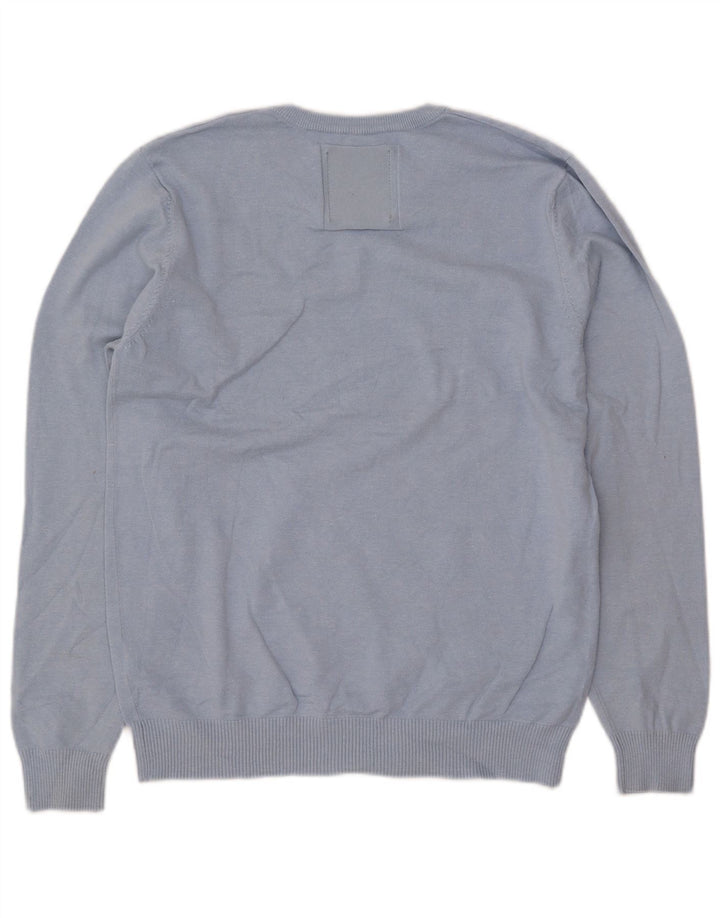 JACK & JONES Jersey con cuello en V para hombre, talla grande, acrílico azul