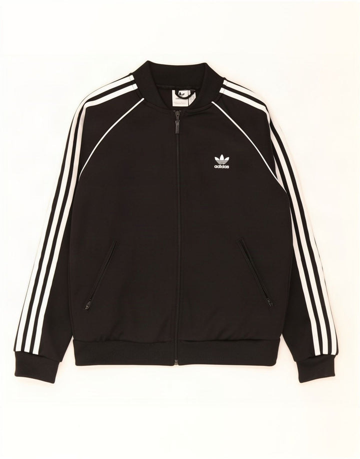 Adidas Mujer Chándal Top Chaqueta UK 12 Mediano Negro Poliéster