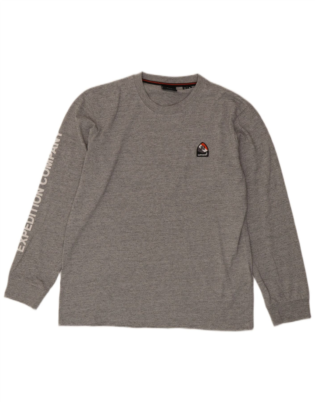 SUPERDRY Hombre Top gráfico de manga larga de algodón moteado gris medio
