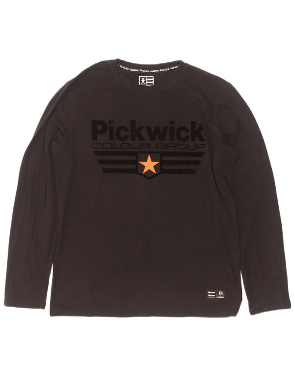 Pickwick Mens Graphic Top Manga Larga Grande Negro