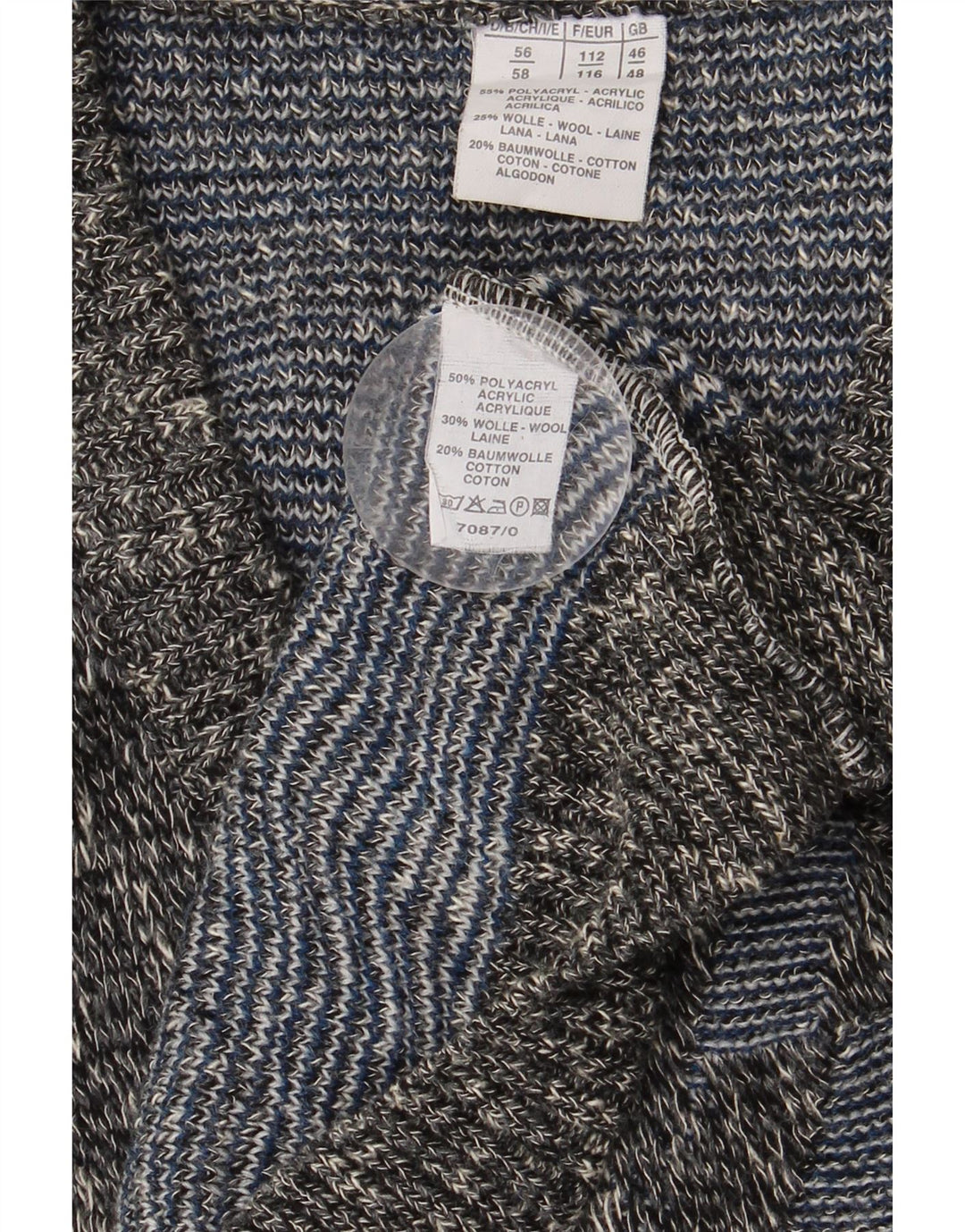 VINTAGE Suéter jersey con cuello en V para hombre Reino Unido 46/48 2XL Geométrico multicolor