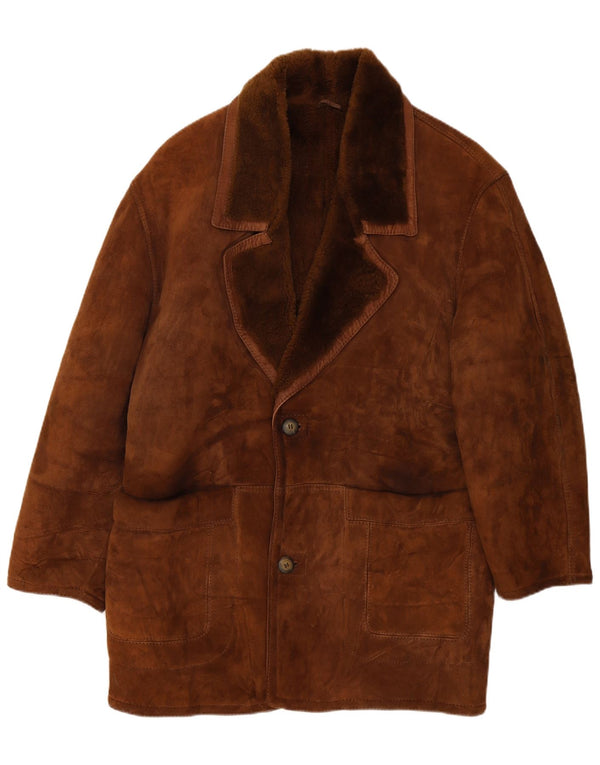 Vintage hombres shearling abrigo Reino Unido 40 marrón grande