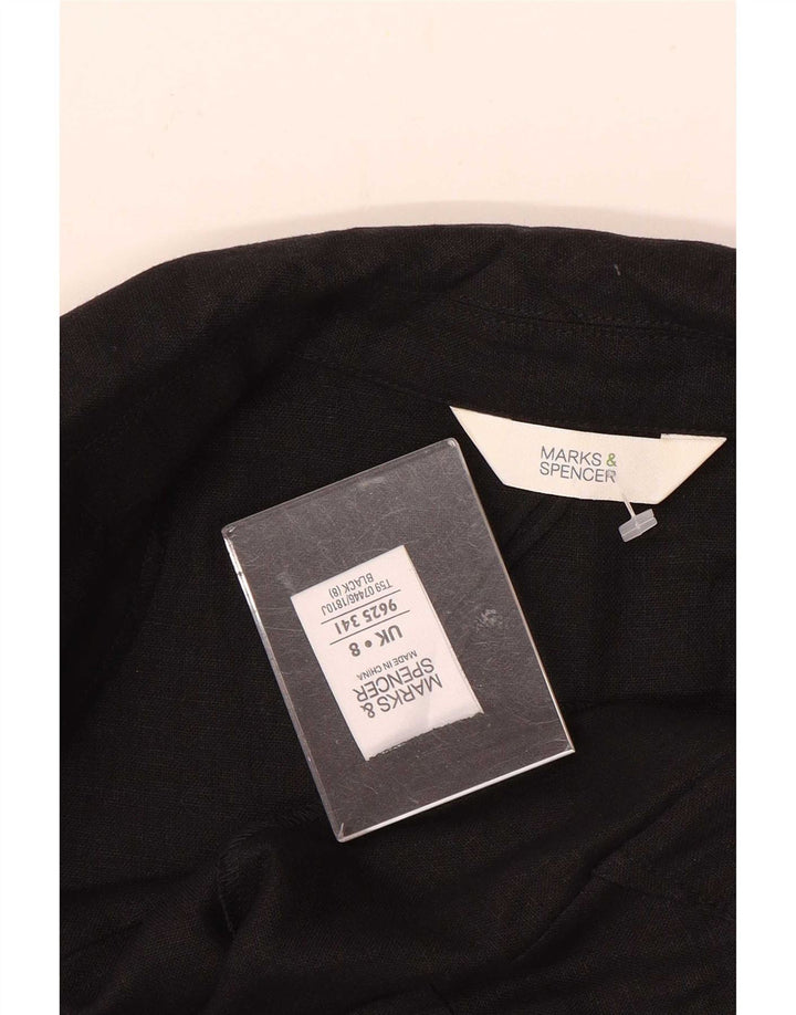 Marks & Spencer Chaqueta Blazer de Manga 3/4 para Mujer UK 8 Small Lino Negro