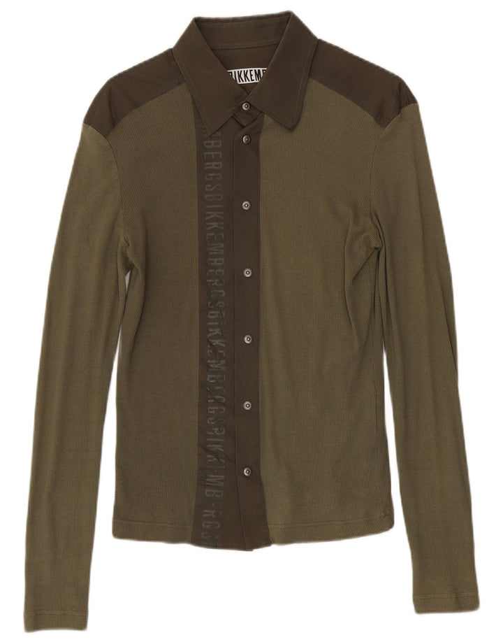 Bikkembergs Camisa gráfica de algodón con bloques de color caqui medio