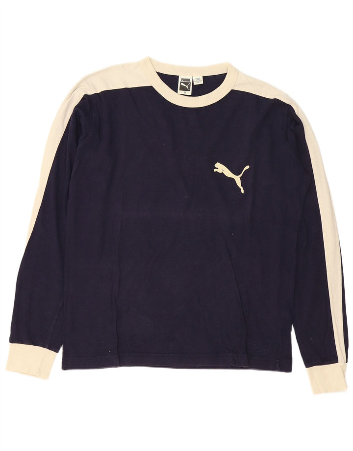 Puma Camiseta de manga larga para hombre de algodón color block en azul marino medio